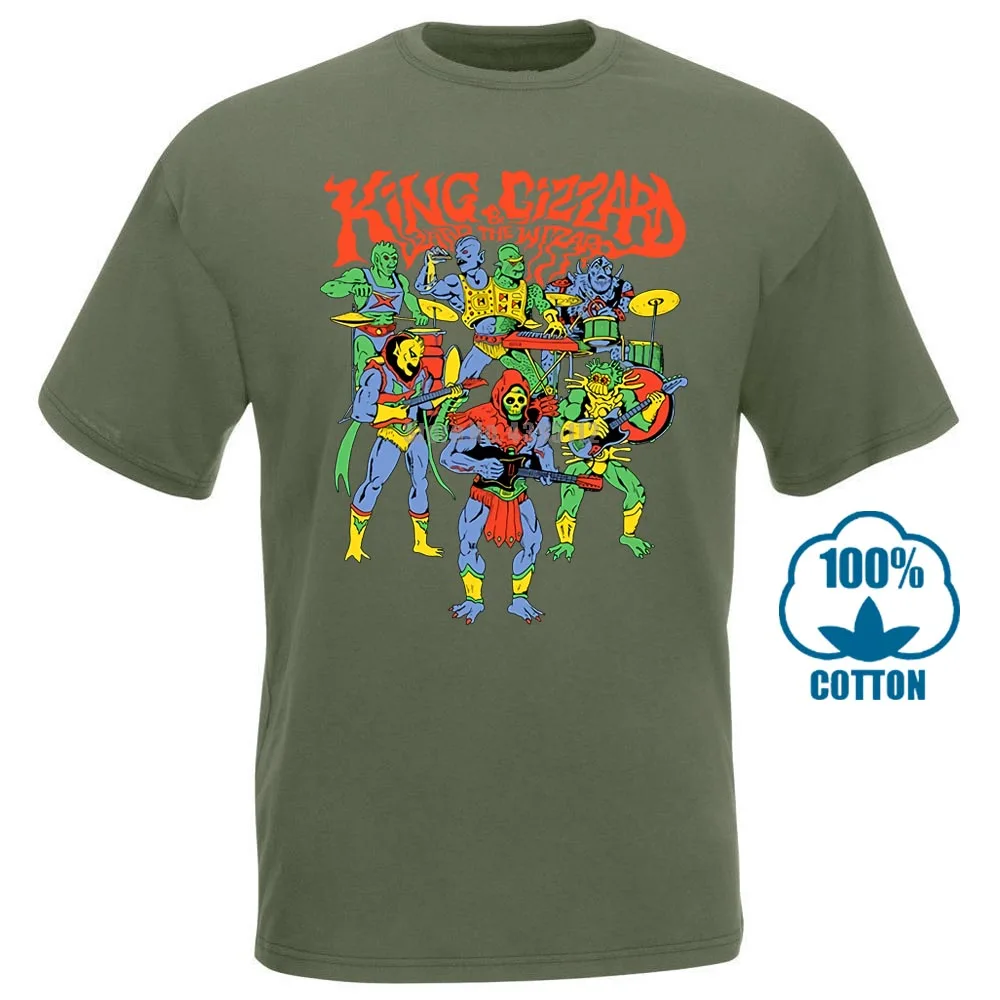 Армейский зеленый Черные мужские футболки с принтом «King Gizzard And The Lizard Wizard»; одежда - Цвет: Армейский зеленый