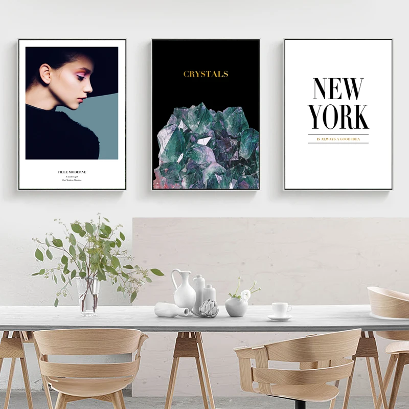 Современная картина Нью Йорк Vogue Woman Nordic Crystal Настенная Картина на холсте постеры