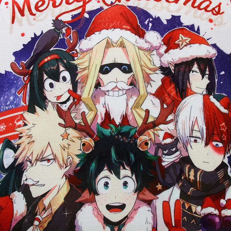 Теплое плюшевое одеяло с героями аниме Моя геройская Академия на Рождество