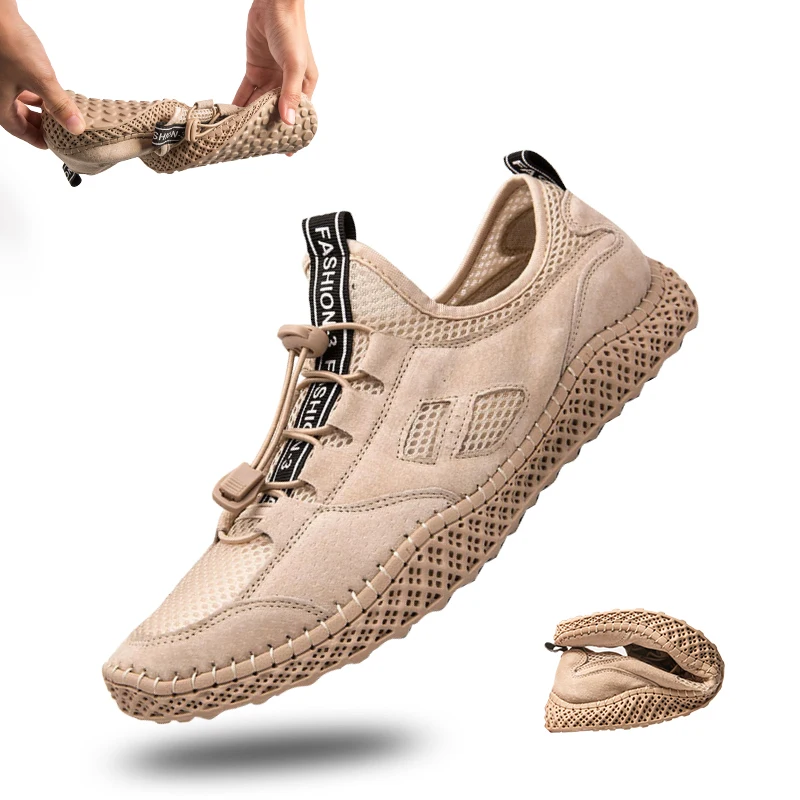 Мужские повседневные кожаные туфли с осьминога серые бежевые дышащие лоферы в