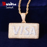 visa card shape pendant cubic zircon mens hip hop necklace jewelry