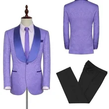 2 pçs ternos masculinos conjunto roxo jacquard casamento smoking jaqueta blazer calças trajes hommes noivo formal feito sob encomenda masculino wear (3)