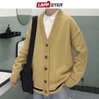Кардиган LAPPSTER мужской на пуговицах, однотонный желтый вязаный свитер, модная одежда в Корейском стиле оверсайз, зима 2021