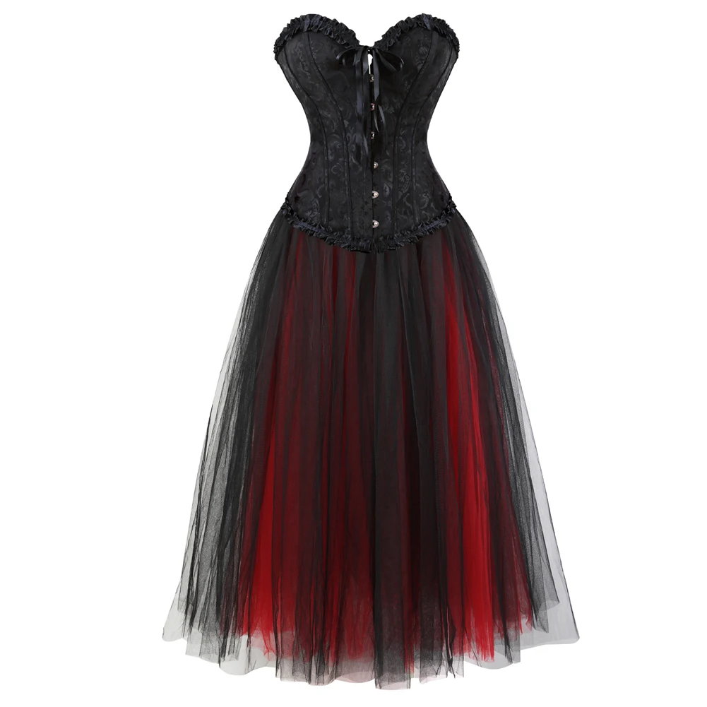 Red Sexy Corset Dresses for Women Victorian Corset Top Lace Up Black Corset With Dress Plus Size Bustier Christmas Outfits