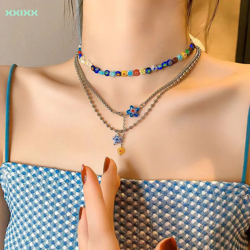 

Xxixx винтажное цветное многослойное ожерелье-чокер с бусинами ожерелья-браслеты для женщин милые девушки на цепочке до ключиц Ювелирные изделия Подарки