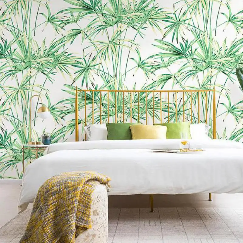 

Banana leaf tropical rainforest green plants living room bedroom modern minimalist non-woven wallpaper 5.3 square rolls