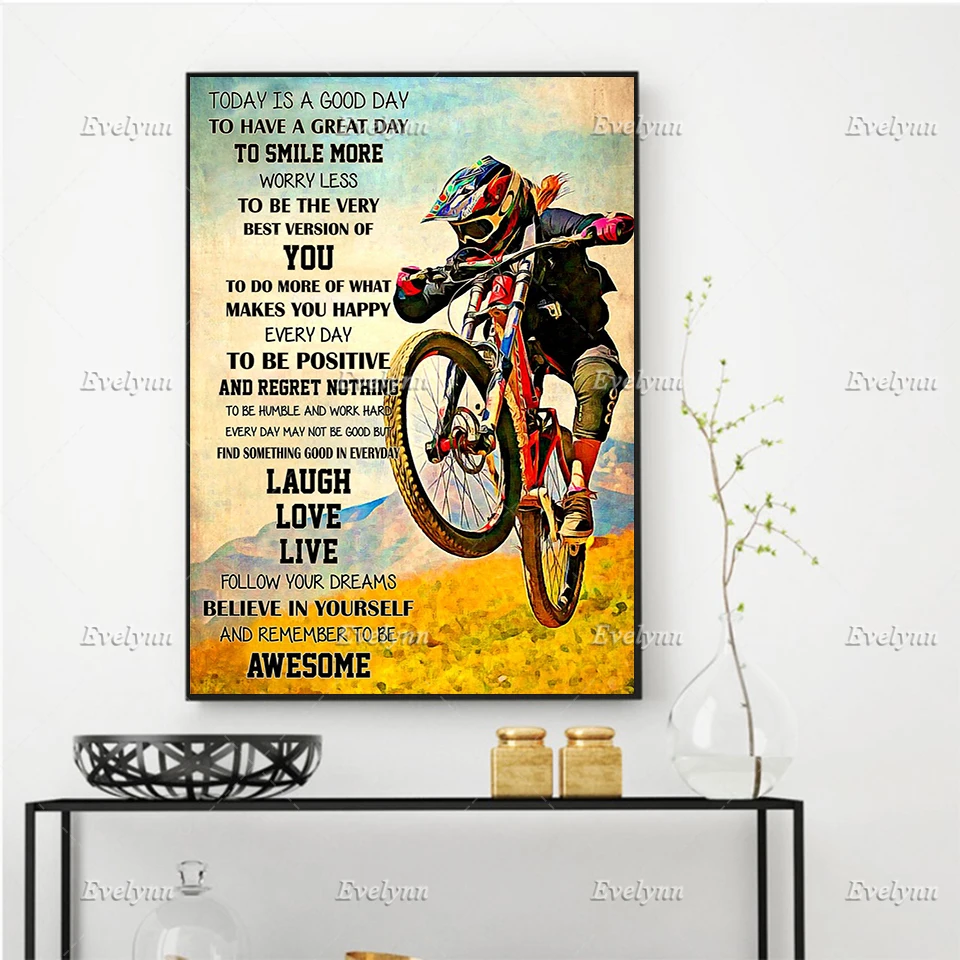 

Mountain Bike MTB Girl Retro Poster Today Is A Good Day To Have A Great Day Wall Art Prints Home Decor Canvas Floating Frame
