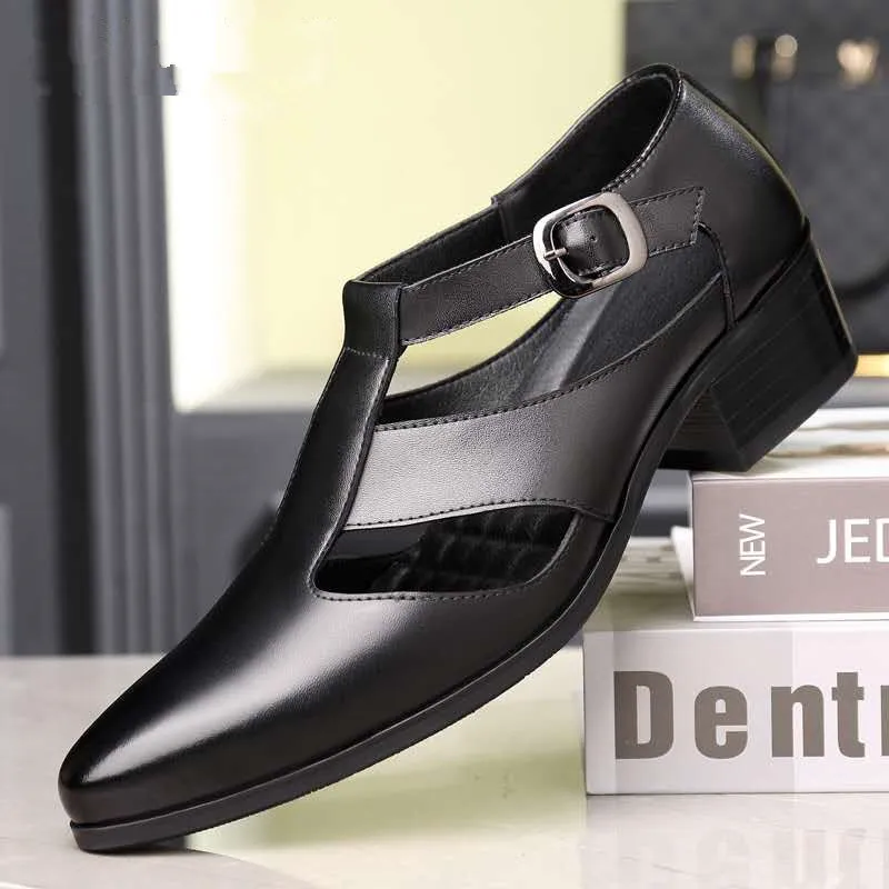 Мужские сандалии из ПУ кожи дышащие с пряжкой на высоком каблуке Повседневная