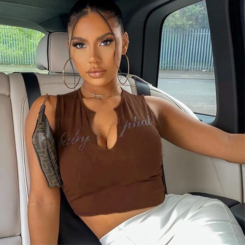 

Женский короткий топ с V-образным вырезом, без рукавов