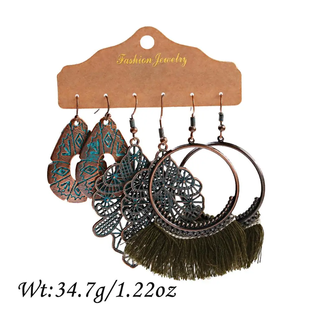 Серьги-подвески в этническом ретро-стиле набор из 3 предметов богемный