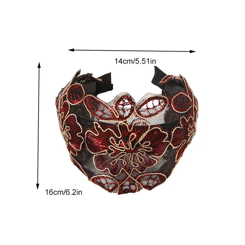 

Lace Embroidered Flowers Headbands Wide-brimmed Hair Hoop Elegant Floral Pattern Head Hoop Non-slip With Toothed Hairbands