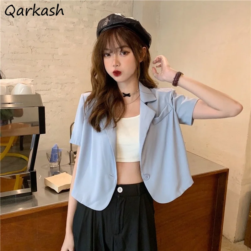 

Blazers Women Single Button Loose Summer Thin Cropped Outwear Simple All-match Casual Ins Quality Soft Cozy Office Lady Formal