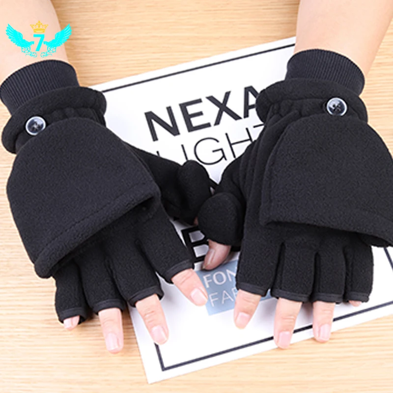 

Winter Outdoor Fietsen Warme Handschoenen Polar Fleece Half Vinger Flip Handschoenen Anti-slip Touchscreen Mittens FCC