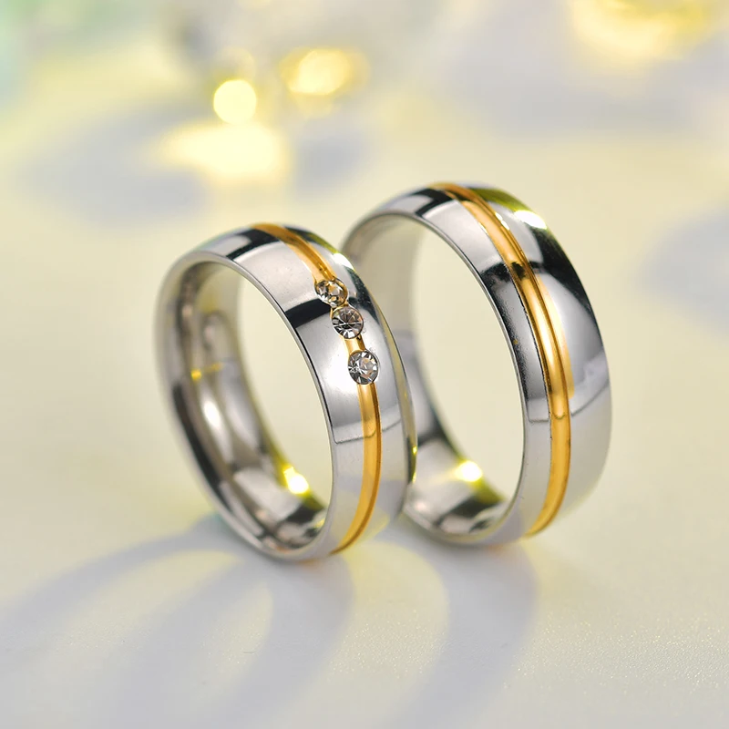 ELSEMODE 6 мм парные кольца из нержавеющей стали никогда не выцветает золотая линия