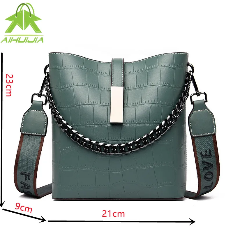 

Stone Pattern Female Shoulder Bag Fashion Chain Handbags New High Quality Pu Leather Solid Color Travel Messenger Bucket Bag