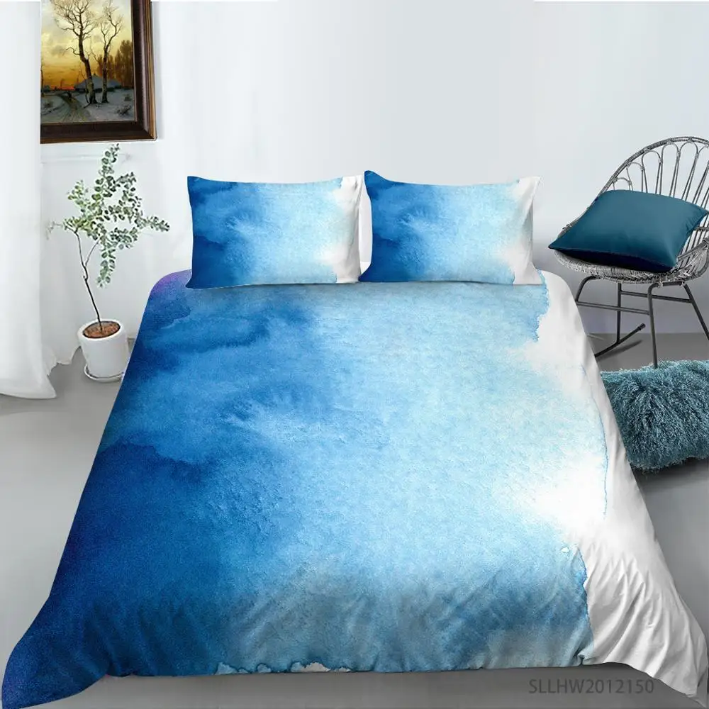 

Fashion Colorful Bedding Set Blue Duvet Cover Water Color Ink Bed Cover 2/3 Pieces Luxury Bedspread Cover