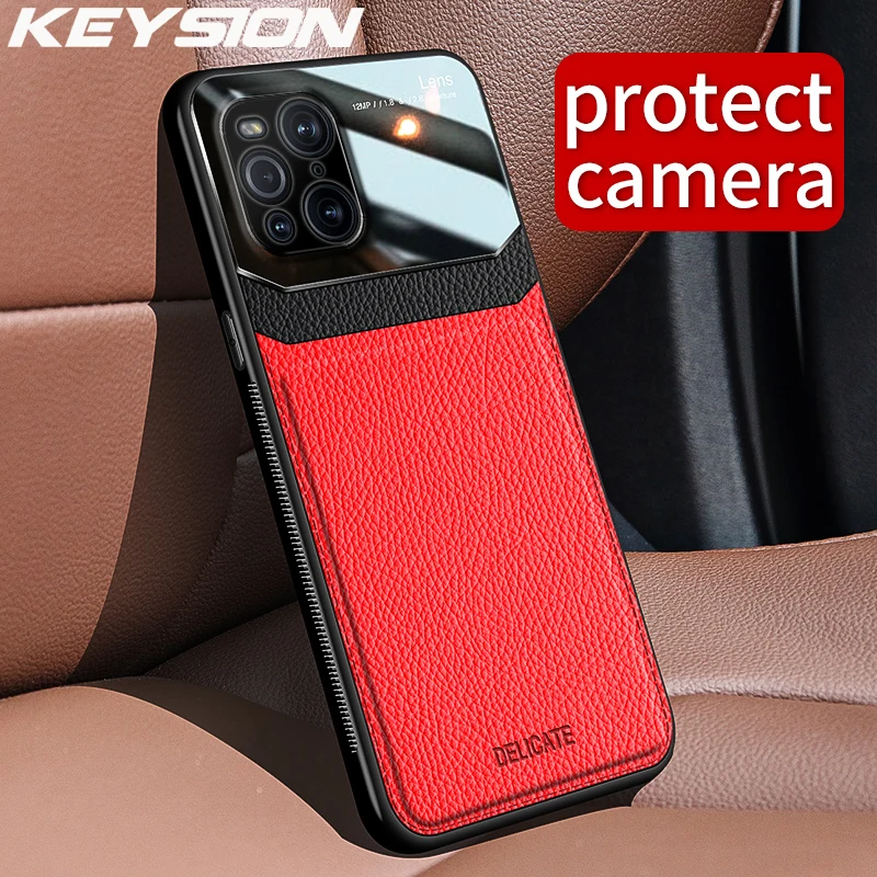 keysion fashion case for oppo find x3 pro 5g leather mirror tempered glass shockproof phone back cover for oppo find x3 lite free global shipping