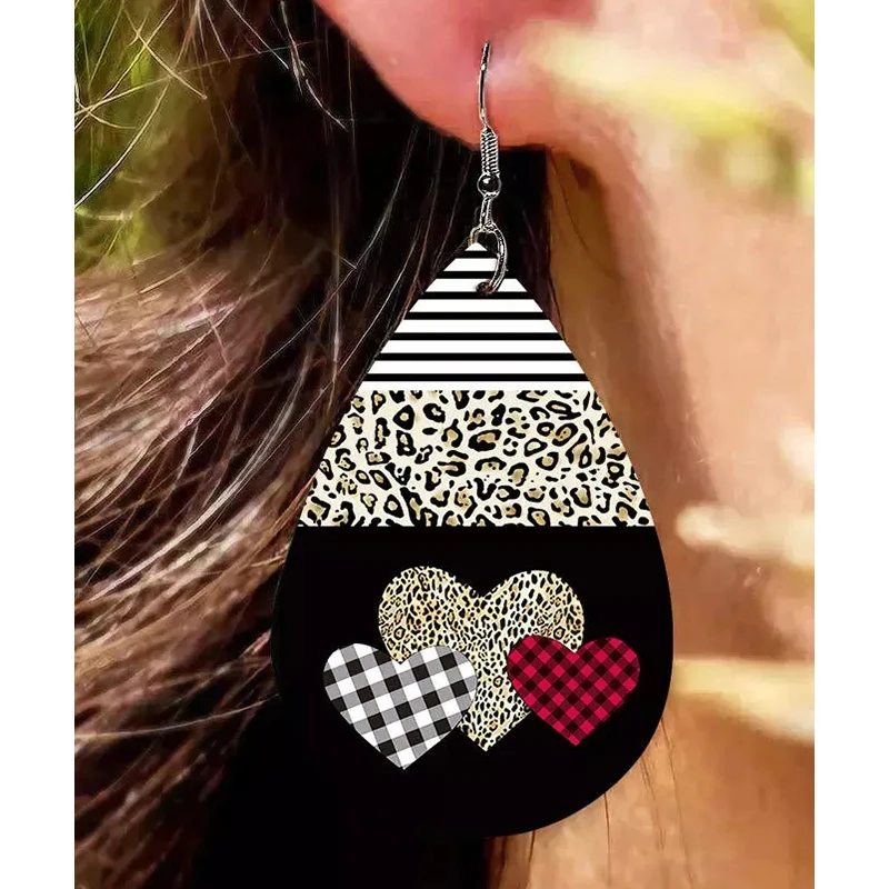 

Valentine Striped Plaid Leopard Heart Earrings For 2022 New Fashion