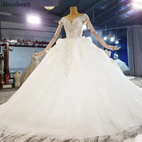 silver beading ball gown wedding dress short sleeve 2021 new white shining tulle wedding gown 200cm cathedral train lace up