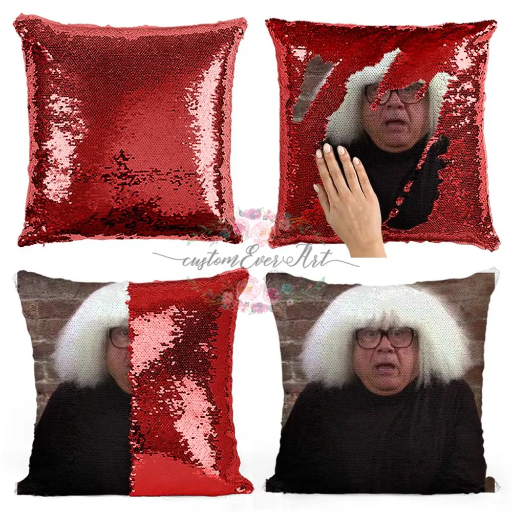 Подушка с блестками и париком Дэнни ДеВито | Наволочка Двухцветная подушка