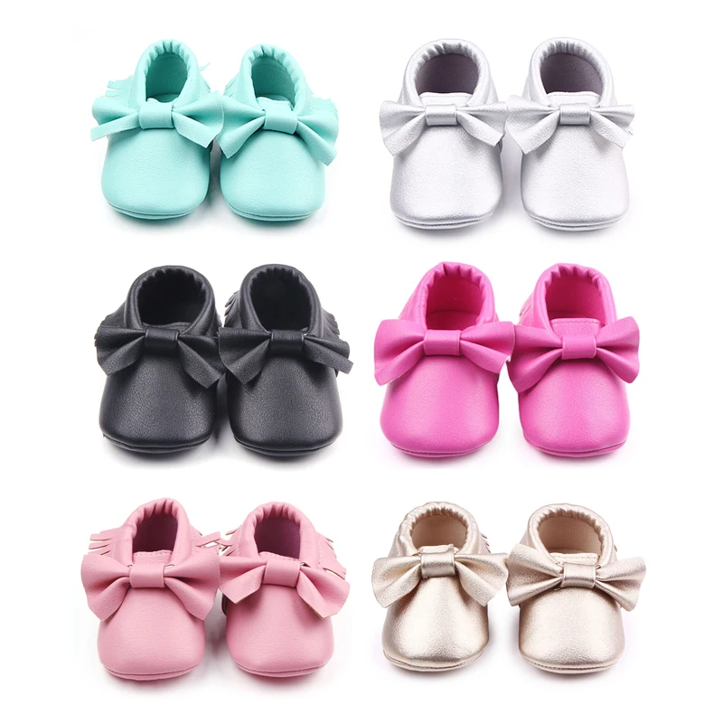 Tassel Baby Shoes PU Leather Newborn Girls Princess Shoes Big Bow First Walkers Baby Moccasins 0-18 Months