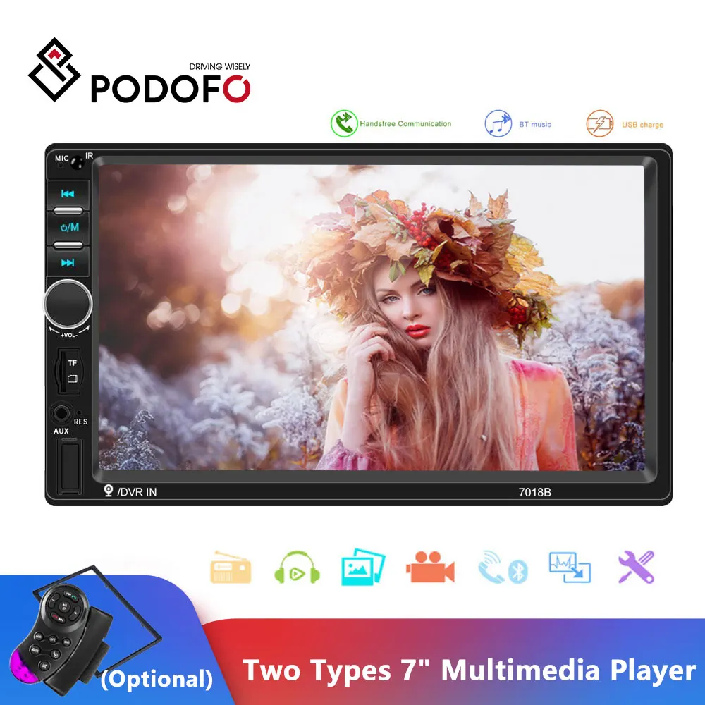Podofo Автомагнитола " 2 Din сенсорный экран мультимедийный плеер Bluetooth зеркальная связь FM MP5 плеер 2din Кассетный рекордер