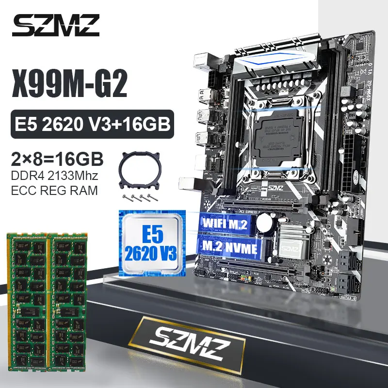 Набор материнской платы SZMZ X99 LGA2011 V3 с 2*8 = 16 Гб DDR4 2133 МГц ECC REG RAM и процессором E5 2620V3 с поддержкой разблокированного turbo boost