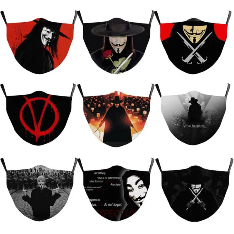 

Movie V for Vendetta Clown Cosplay Costume Face Mask Dustproof Unisex Masks Halloween Party Props
