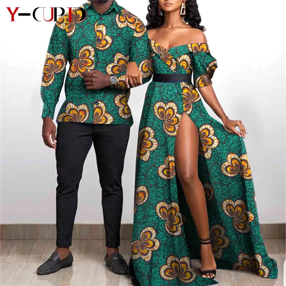 african couple outfits African Clothes for Couples Sexy Women Ankara Print Maxi Long Dresses Match Men Outfit Party Shirts Top and Pants Sets Y21C001 african gowns