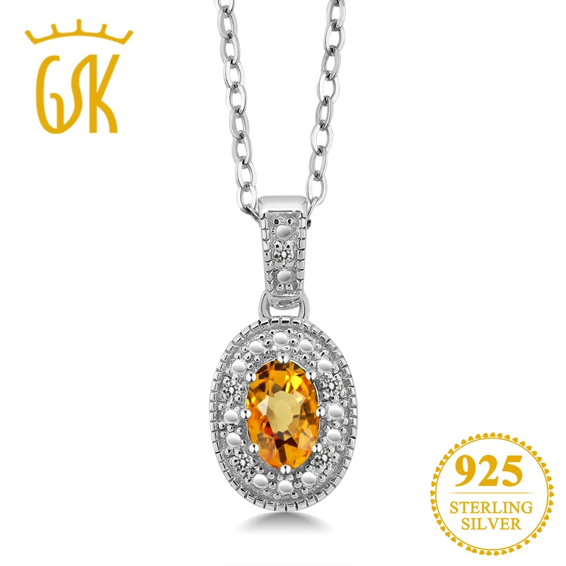GemStoneKing 0,59 карат Овальный натуральный желтый сапфир Белый бриллиант 925 пробы серебряный кулон ожерелье для женщин хорошее ювелирное изделие
