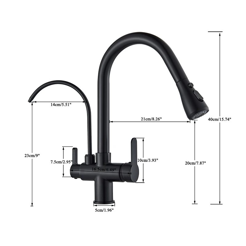 Матовый черный сенсорный кухонный кран с функцией чистой воды двойной ручкой