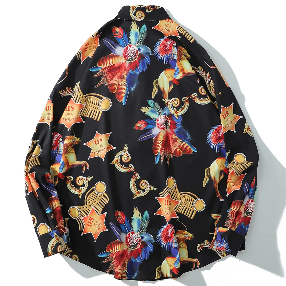 

Hip Hop 2020 Men Streetwear Oversized Shirt Hawaiian Shirt Retro Vintage Pattern Shirt Oversize Long Sleeve Loose Aloha Shirt