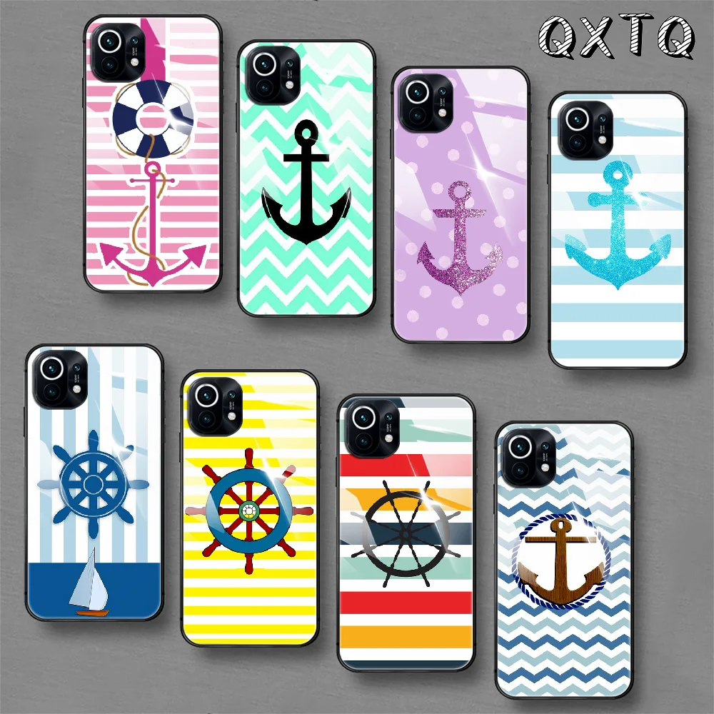 

Nautical Anchor Sailing Ocean Tempered Glass Phone Case For Xiaomi Mi 8 9 10 11 T Max Pro Lite Poco F X 2 3 Nfc Ultra Cover Cell