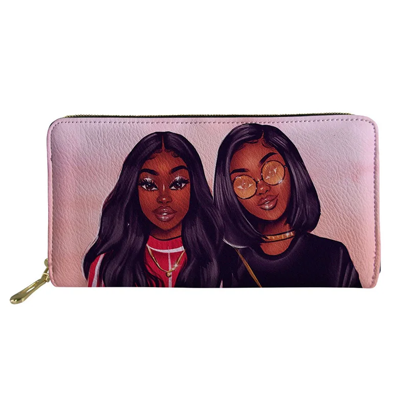 

HYCOOL Afro Art Black Girl Sister Printed Wallet for Female Women Long PU Leather Clutch Bags Ladies Travel Storage Pouch Girls