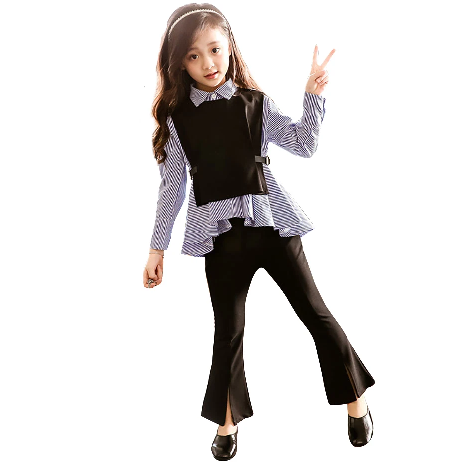 Одежда для девочек праздничный комплект весенний Детский костюм полосатая