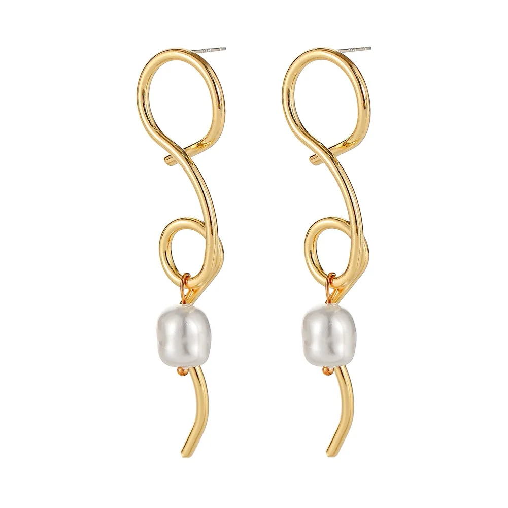 

Korean Gold Color Metal Winding Circle Long Hanging Earrings for Women Vintage Baroque Pearl Dangle Earrings Jewelry 2021 EH052