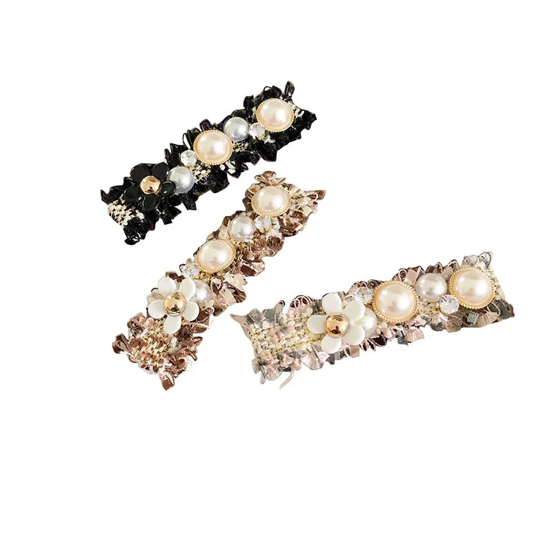 

Корейская Цветочная жемчужная заколка на осень и зиму, тканый BB-зажим, темпераментный сплав, задняя головка, боковой зажим, зажим для челки, ...