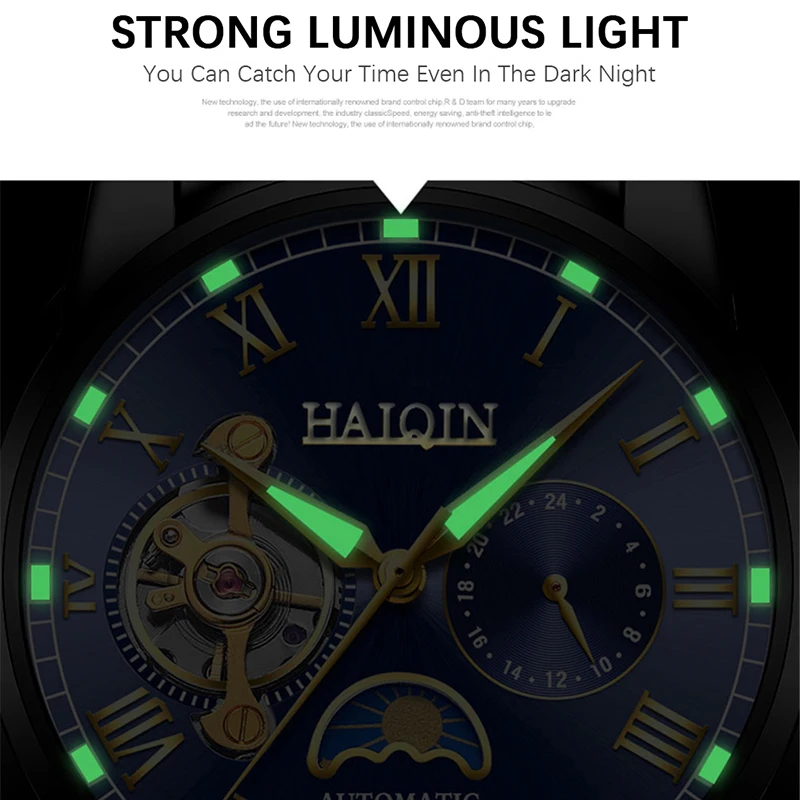Новые HAIQIN механические мужские часы Топ Бренд роскошные повседневные