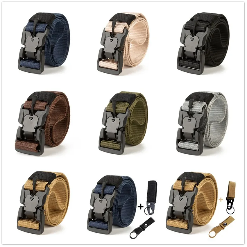 Ремень мужской с магнитной пряжкой брезентовый тактический пояс для джинсов