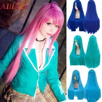 ailiade 100cm women long straight with bangs high temperature synthetic cosplay wigs hair blue pink green wigs for women