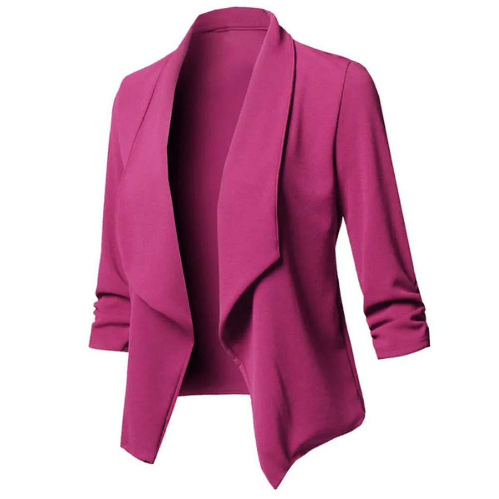 

Hot Autumn Women Solid Color Slim Blazer Ruffled Long Sleeve Open Front Suit Jacket