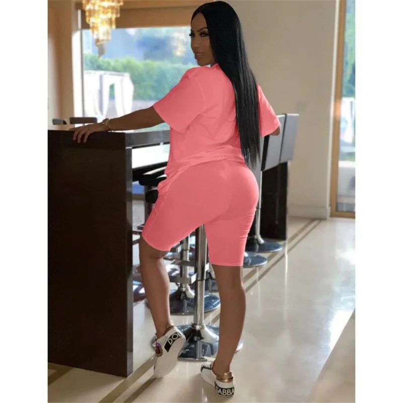 Женский спортивный костюм с надписью летний комплект из 2 предметов футболка и