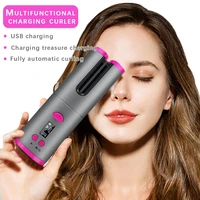 cordless automatic rotating hair usb rechargeable curler curling iron led display temperature styling tool waver tongs