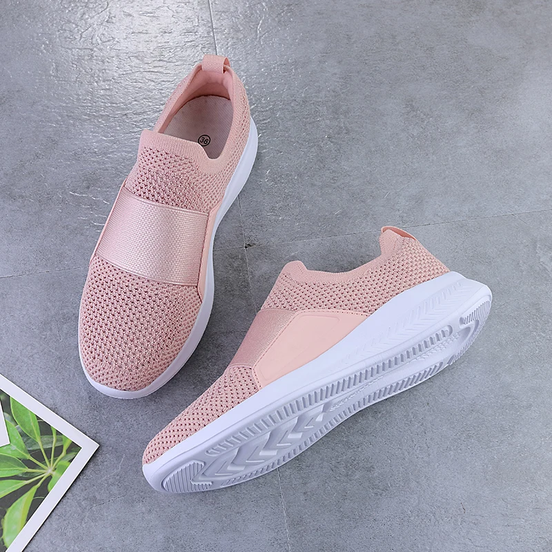 

Women Vulcanized Shoes Sneakers 2021 Summer Ladies Trainers Knitted Sock Shoes Female Slip-on Flats Shoes Zapatos De Mujer