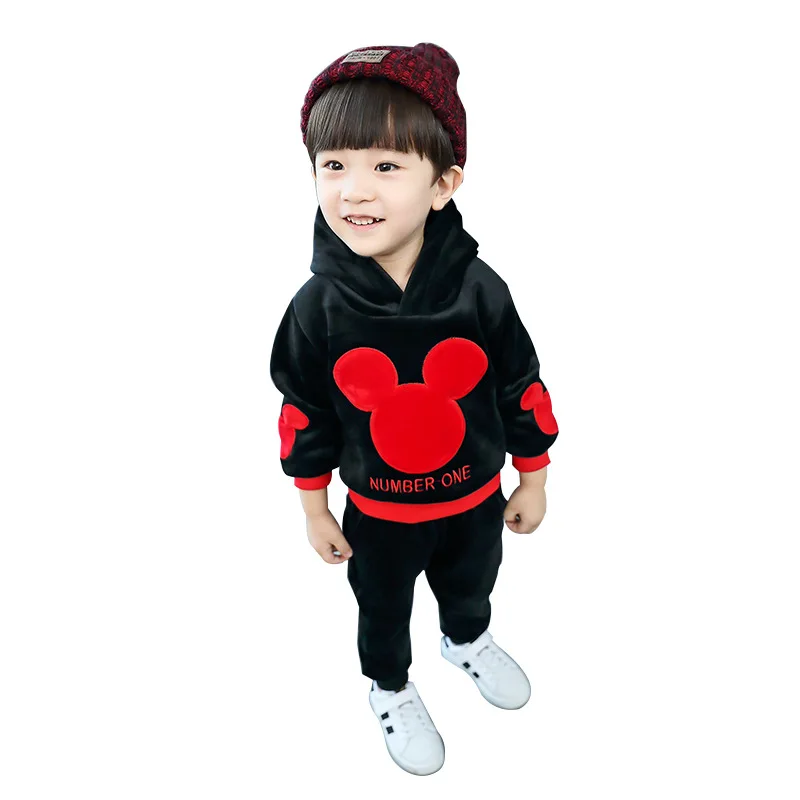 Новый Зимний плотный вельветовый костюм с Микки-Маусом для маленьких мальчиков и