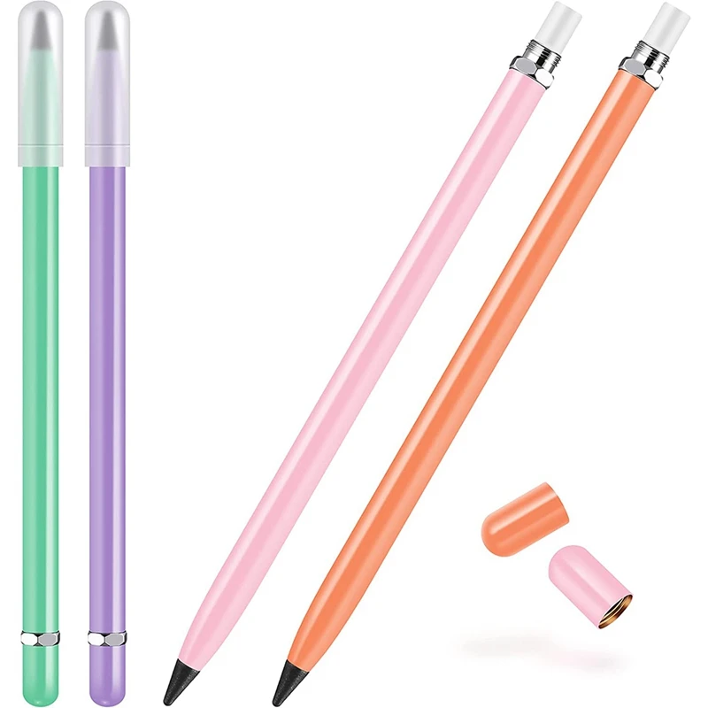 

4 Pieces Metal Inkless Pen Metal No Ink Pencil Infinite Metallic Write Pen Metallic Erasable Pen for Kids and Adults