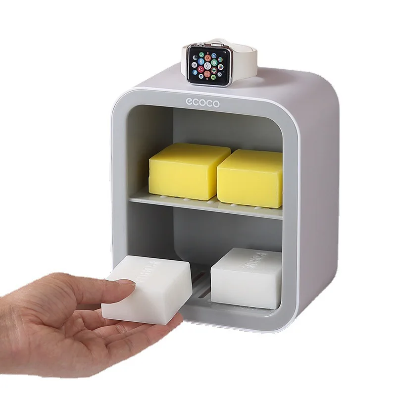 

Simple Wall Mounted Soap Dish Box Bathroom Shower Soap Holder Double Drawer Design Tray Storage Rack Shelf Bathroom Accessories
