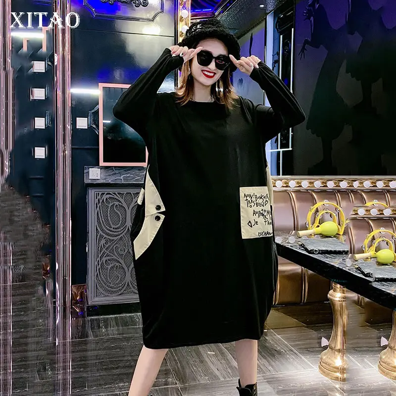 XITAO женское платье большого размера в Корейском стиле модная Свободная Женская