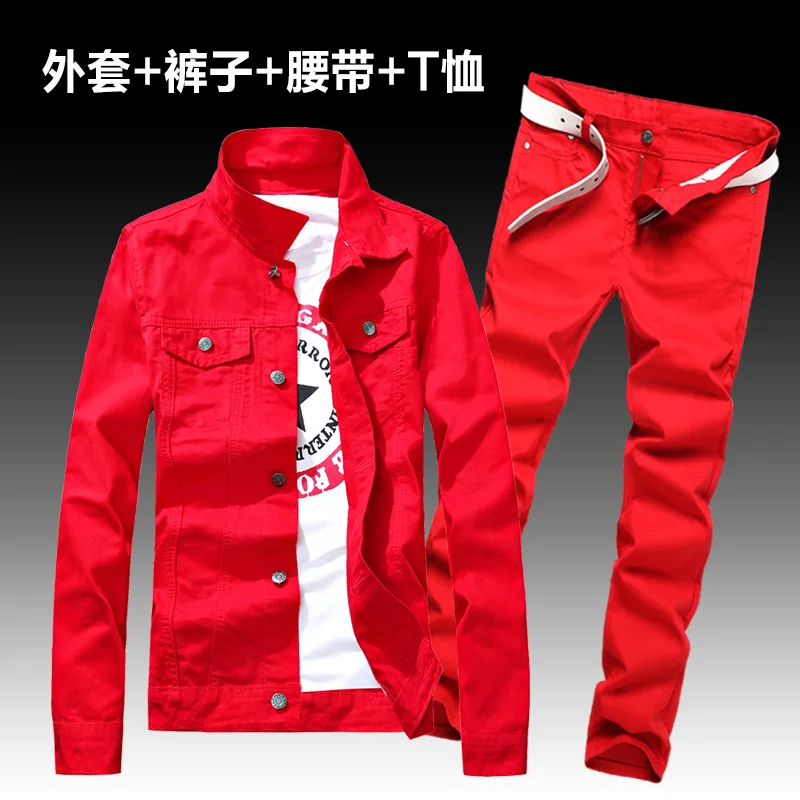 Комплект одежды мужской джинсовый из 2 предметов приталенная куртка с дырками