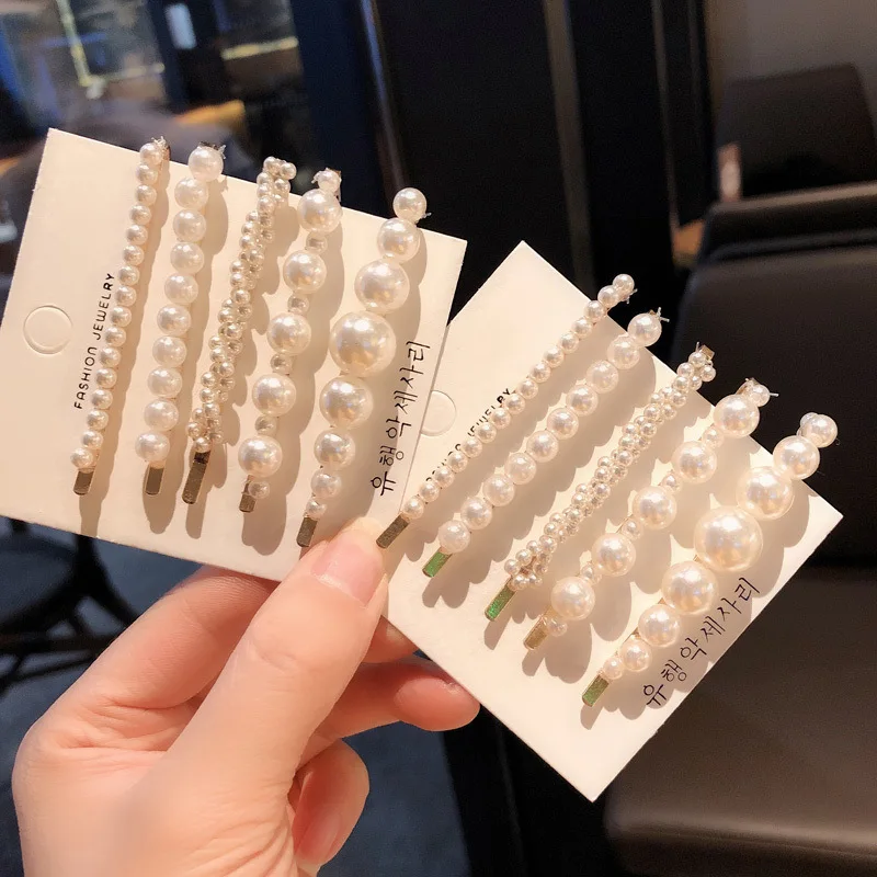 

5Pcs/Set Pearl Hairpins Fashion Hair Clips Women Girls Headdress Elegant Sweet Alloy Barrettes Stick Headwear Accessories